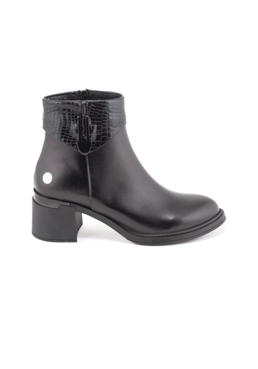 Mammamia D25kb-8430 Siyah Faber Hakiki Deri Kalın Topuklu 6cm Fermuarlı Kadın Bot Siyah