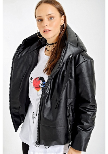 5114 Oversize Deri Mont - Siyah 001