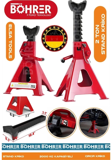 Alman Böhrer Hb0415t Red 2 Ton Oto Araç Araba Kaldırma Sabit Tutma Kriko Standı - Tekli