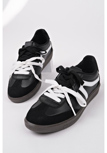 Muggo Retro Çift Bağcıklı Günlük Kadın Sneaker Spor Ayakkabı Siyah - Beyaz