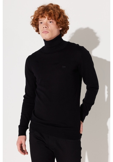 Lee Regular Fit Normal Kesim %100 Pamuk Balıkçı Yaka Siyah Triko Kazak L83CKF01 Siyah