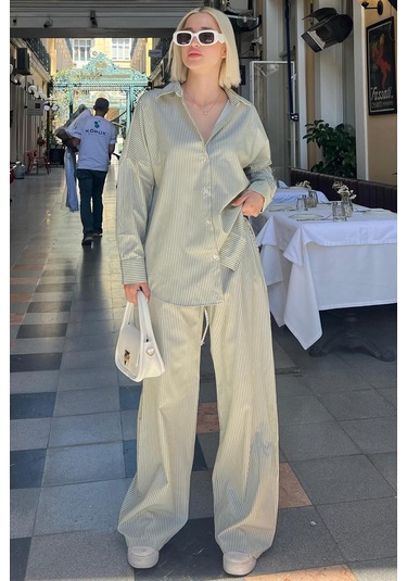 Madmext Yeşil Uzun Kollu Çizgili Gömlek Pantolon İkili Takım Mg2124-yeşil Yeşil