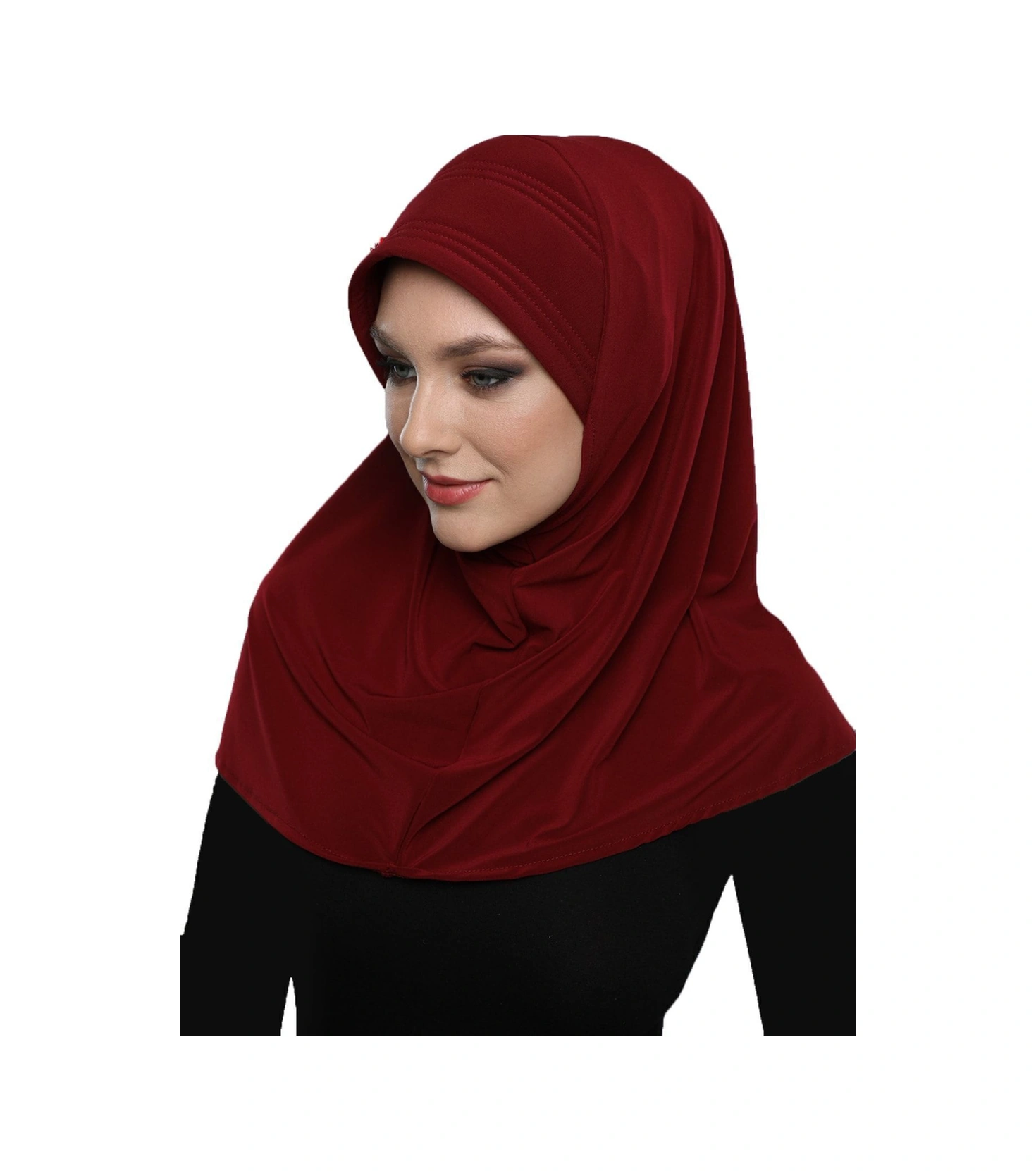 Takmatik Taşlı El Işi Boncuk Işlemeli Bordo Hazır Türban Tesettür Bone Namaz Örtüsü Bordo