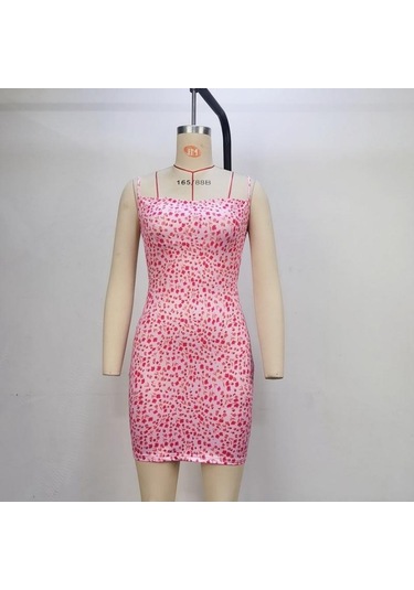 Kadın Sırtı Açık Benekli Seksi Dar Halter Elbiseler Pembe