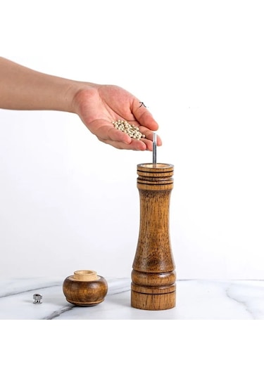 Ahşap Baharat Tuz Öğütücü Değirmen Tuzluk Baharatlık 21 Cm 2'li S