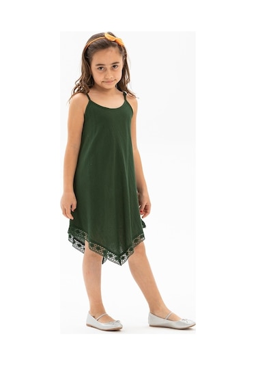 Çağla Şile Bezi Kız Çocuk Elbise Yeşil
