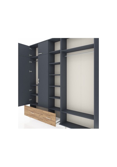 Arges Dolap 12 Raflı 2 Çekmeceli 2 Askılı 220x30x243 Antrasit-antrasit/çam Antrasıt/atlas Çam