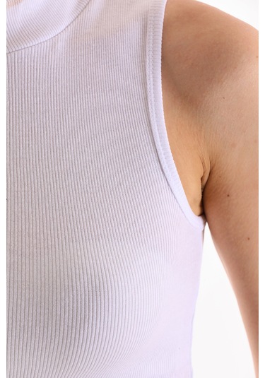 Kadın Likralı Kolsuz Crop Bluz BEYAZ Beyaz