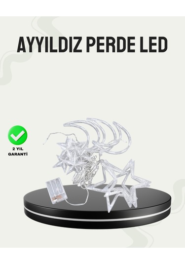 Prizli - 628 - Yıldız Ay Perde Led Işık Ev Ve - Glblseme - Organizasyon Dekoru Sıcak