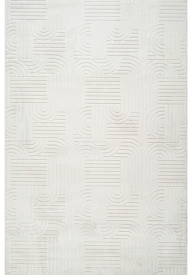 Tropikal Home Bambu Dokulu Modern Desenli Kaymaz Taban Lüx Dört Mevsim Yıkanabilir Halı Yolluk Krem