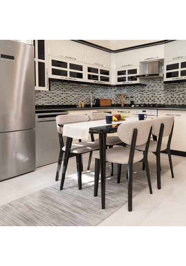 Rapsodi Siyah Ahşap 6'lı Mutfak Salon Yemek Odası Sandalyesi
