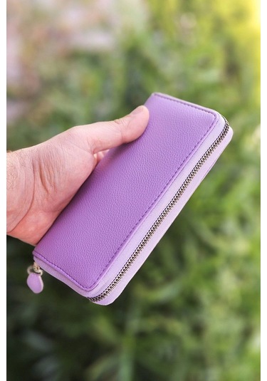 Telefon Bölmeli Lila Renk Kadın Cüzdanı Deri Portföy Kartlık Uzun Cüzdan Lila