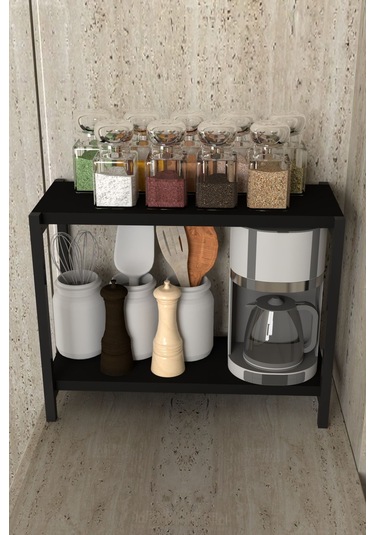 Aju Tezgah Üstü Raf Masaüstü Ayaklı Organizer Mutfak Banyo Düzenleyici Baharatlık Kitaplık Yüksek Raflık Siyah