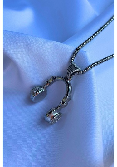 Kulaklık El İşçiliği Paslanmaz Çelik Zincir Erkek Kolye Gümüş