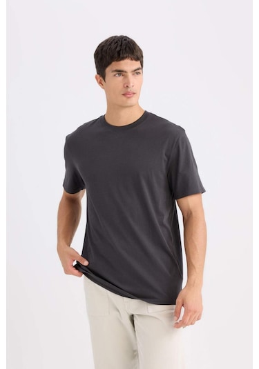DeFacto %100 Pamuk New Regular Fit Bisiklet Yaka Basic Düz Kısa Kollu Tişört V7699AZ25SPAR214