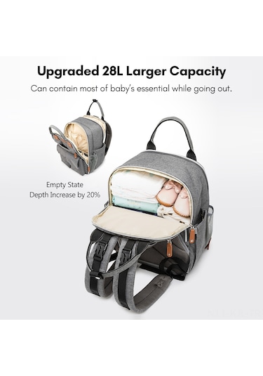 Gajeena 28l Isı Yalıtımlı Su Geçirmez Anne Çanta - Çok Bölmeli Bebek Bezi Çantası - Çift Omuzlu Stroller Uyumlu Gri Gri
