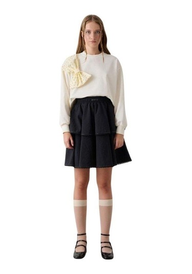 Kız Çocuk Beli Lastikli Taşlı Etek-15348 Siyah