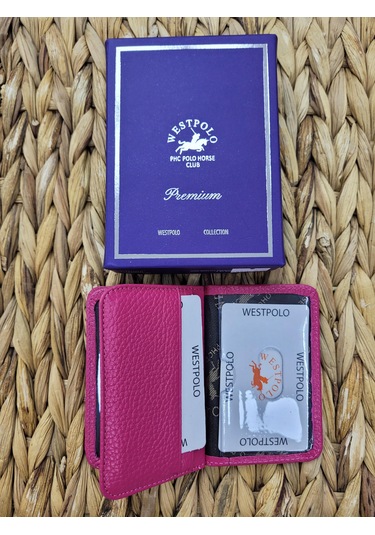 Westpolo İsme Özel 1026 Hakiki Deri Unısex Kartlık Fuşya