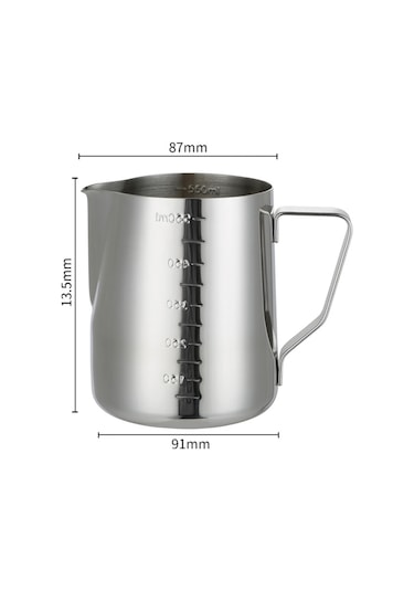 Kangvka Stainless Steel 600cc Süt Köpürtme Kavanozu Ölçü Çizgili Ordek Ağızlı Isı İletken Kaliteli Gümüş