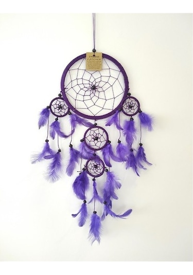 Üç Gözlü Mor Rüya Kapanı / Dreamcatcher (16,5 Cm Çap)