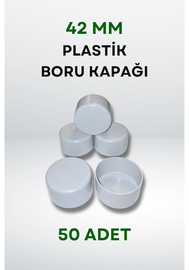 Plastik Boru Kapağı 42 MM (50 Adet) - Açık Gri