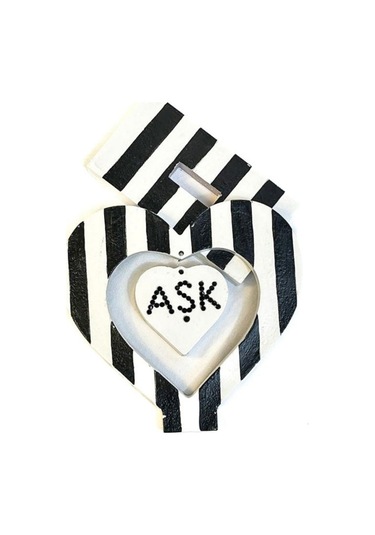 Uretti - Hülya 6683 5423 El Yapımı Siyah Beyaz Çizgili Kalp Şeklinde Dekoratif / Hediyelik Obje 1 Adet