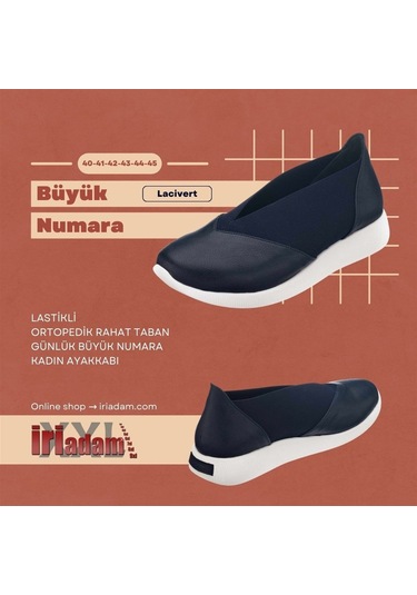 41-42-43-44 Numaralarda A1357 Lacivert Lastikli Ortopedik Rahat Taban Günlük Büyük Numara Kadın Ayakkabı Lacivert