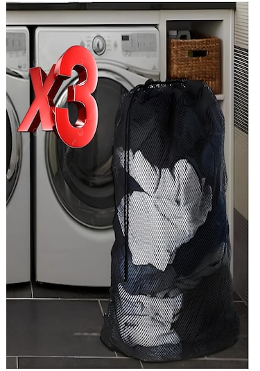 3 Adet Siyah Lüx Perde Ve Çamaşır Yıkama Filesi Ipli 60x80 Siyah