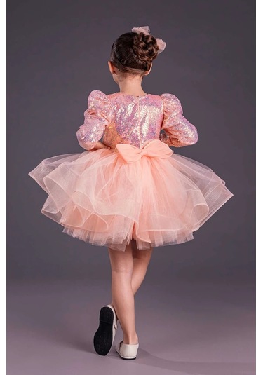 Uzun Kol Balerin Elbise Tütü Etek Pul Payetli SOMON