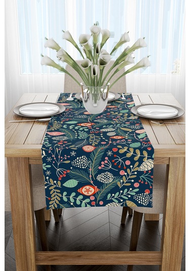 Yeşil Çok Renkli Yılbaşı Temalı Dijital Baskılı Runner Cgh294-Rn