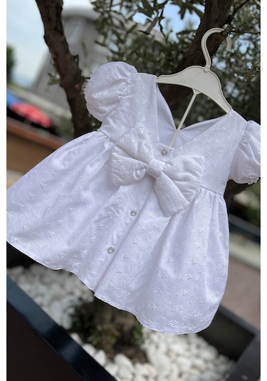 Beyaz Fisto Kız Çocuk Bebek Mevlüt Pamuklu Elbise 001