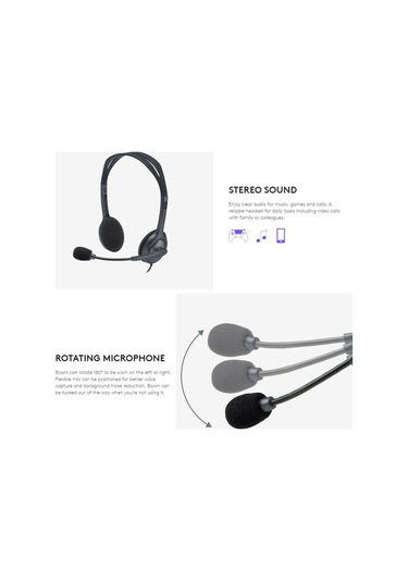 Logitech H111 Stereo Kulaklık Döner Mikrofonlu 3.5mm Kablolu Kulaklık Oyuncu Oyun Müzik Arama