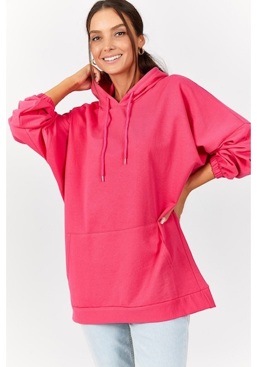 Armonika Kadın Pembe Kapişonlu Cepli Sweatshirt Arm-21k024027