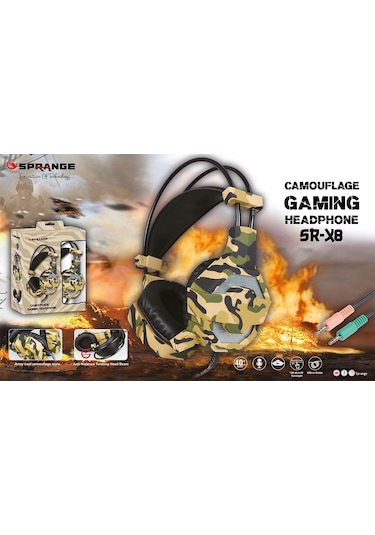 Sprange SR-X8 Mikrofonlu Kamuflaj Desenli Oyuncu Kulaklığı
