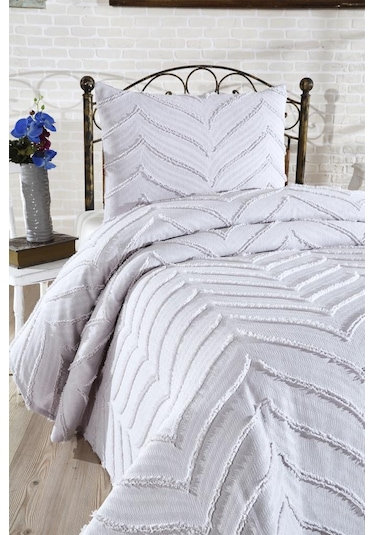 Çeyiz Diyarı Sementina 2 Parça Tek Kişilik Pike Takımı Gri Gri