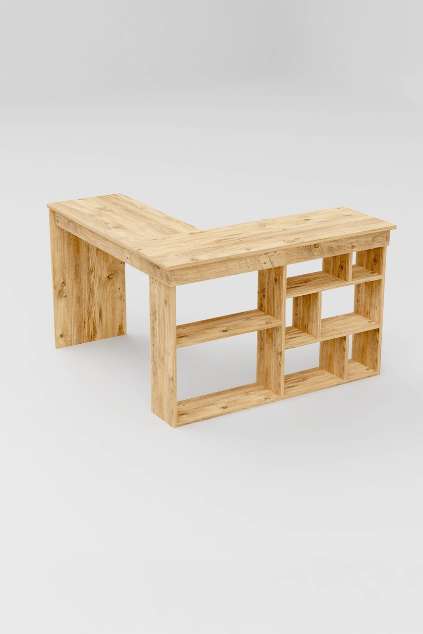 Corn Köşe Çalışma Masası Raflı Bilgisayar, Ofis Masası Atlantik Çam Atlantik Çam