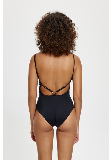 M12064 Halatlı U Yaka Mayo Siyah Çok Renkli