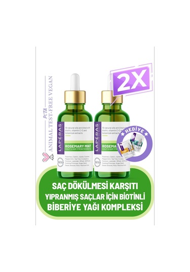 Doğal Biberiye Yağı Kompleksi Yıpranmış Dökülen Saçlara Hızlı Saç Uzatan Biotinli Vegan Saç Bakımı 2'li Paket