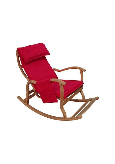 Enda Home Verona Minderli Ahşap Sallanan Sandalye Doğal Ahşap Gürgen Dinlenme Koltuğu Kırmızı
