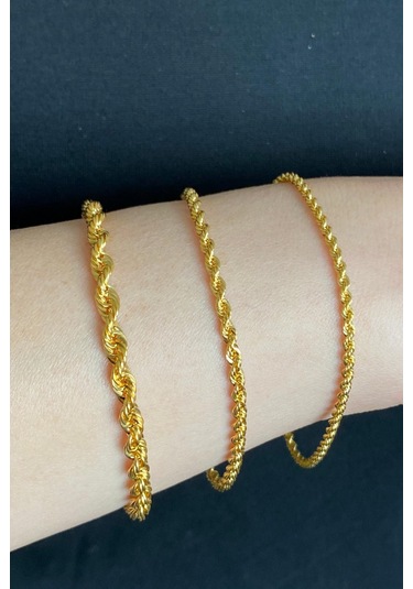 14 Ayar Altın Kalın Halat Zincir Bileklik 4 Mm Sarı Sarı Altın