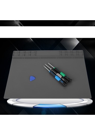 Lemestar Telefon Bilgisayar Tamir Platformu Isil Yalıtımlı Silikon Mat - 350x250mm Büyük Alanlı, Depolama Izgaralı, 500 C Isı Dayanıklı