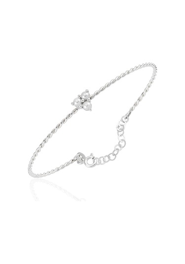 Altın Bilezik - Mini İncili Burgu 14 Ayar Altın Bilezik Beyaz