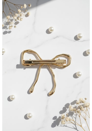 Kurdele Şeklinde Metal Toka, Metal Klipsli Fiyonk Toka Altın