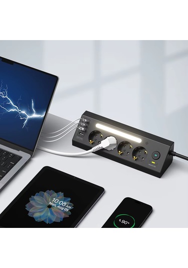 Çoklu Gece Lambalı Priz Yüksek Gerilim Korumalı 4'lü Priz 2xusb 2xtype-c Çıkışlı Grup Priz Çoğaltıcı 0