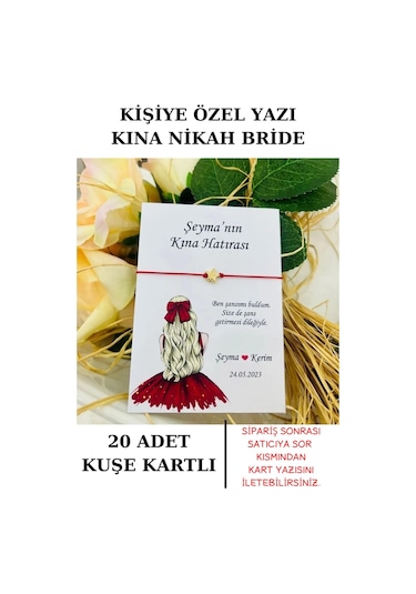 20 Adet Gold Yıldızlı Kırmızı Bileklik - Kına Hatırası - Kına Hediyelik