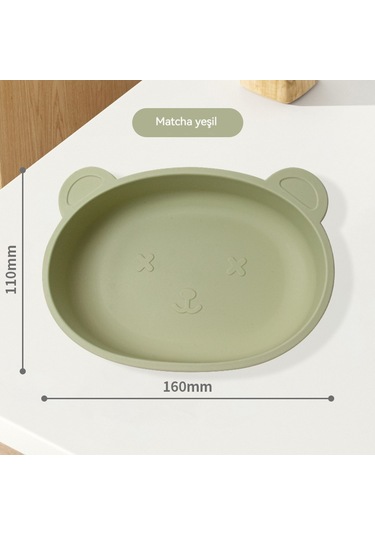 Jianfan Ayıcık Desenli Vakumlu Silikon Mama Kabı Bebek Beslenme Kasesi Yeşil Yeşil