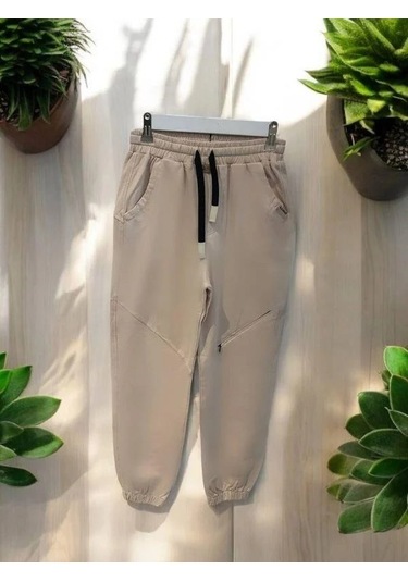 Erkek Çocuk Pamuklu Beli Lastikli Eşofman Alt-15127 Bej