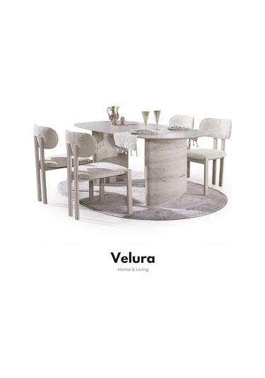 Moon Yemek Odası Takımı Yemek Masası + 4 Adet Sandalye Kırık Beyaz