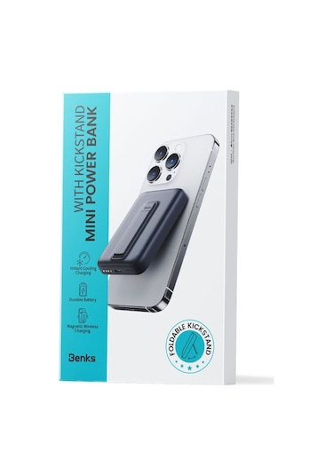 Magsafe Powerbank Benks Mp09 Magnetik Standlı İnce Tasarımlı Powerbank 6000mah 5w Mavi