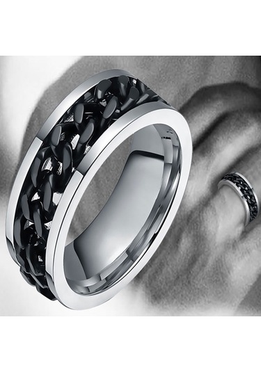Punk Rock Stainless Steel Rotatable Chain Rings, Ring Size:8 Silver Çok Renkli